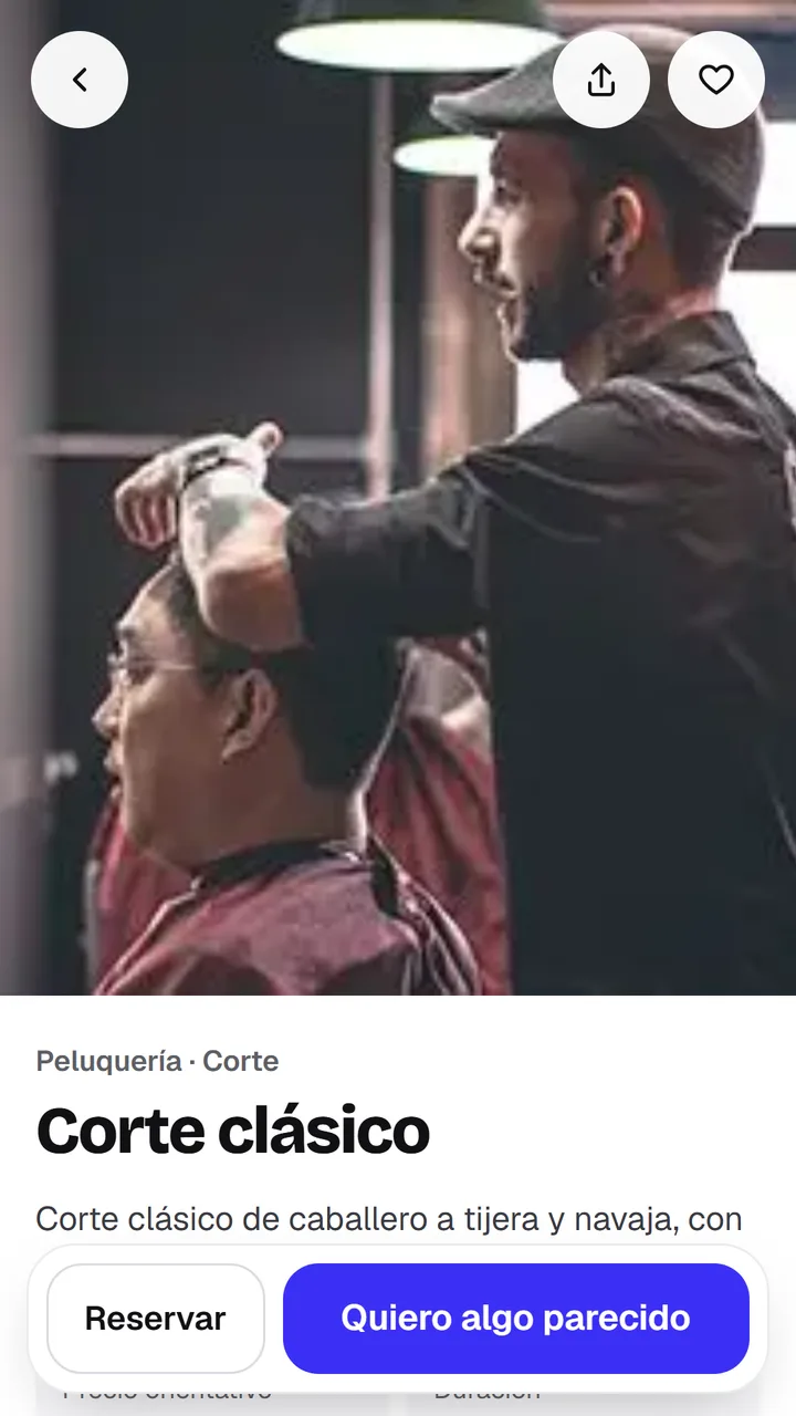 Ficha de un trabajo con el botón Quiero algo parecido